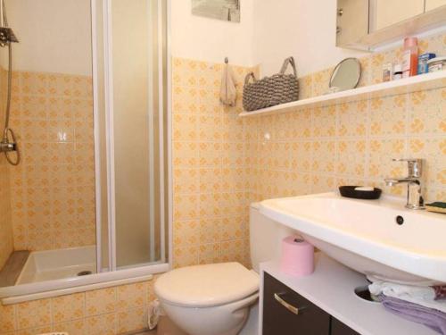 une salle de bain avec toilettes, lavabo et douche dans l'établissement Confortable studio avec loggia fermée, 29m², wifi - FR-1-553-260, à Balaruc-les-Bains