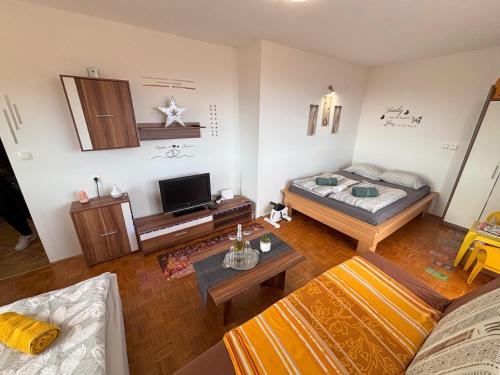 a living room with a bed and a couch at Apartment Panorama in Zreče