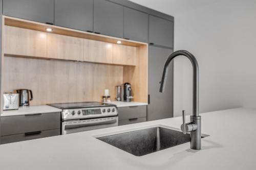 una cucina con lavello e fornello di Initial - the chalet - MSA SKI IN and OUT a Beaupré