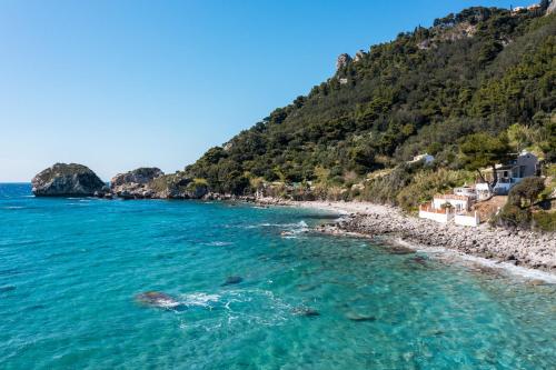 a view of a beach with houses and the ocean at Villa Renata & Villa Filippos with private Plunge Pool by Konnect in Agios Gordios