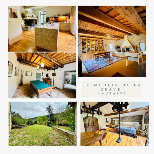 un collage de quatre photos d'une maison dans l'établissement Le Moulin de La Grave 450m2, à Lagrasse