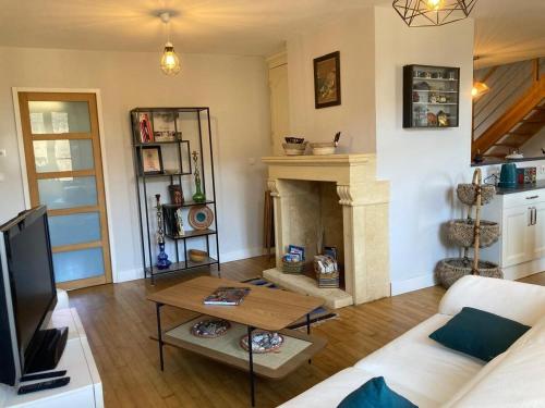 TV a/nebo společenská místnost v ubytování Duplex-Au château ambulant-au bord de la Dordogne