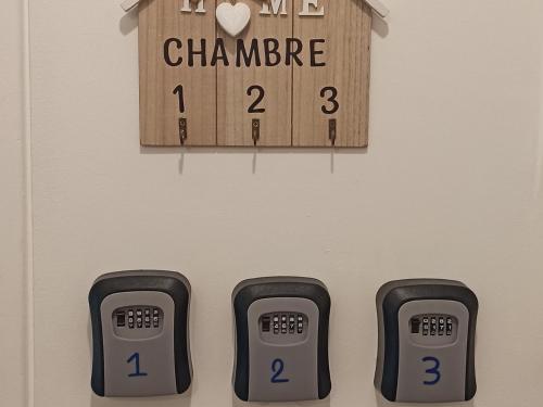 a clock hanging on a wall with two parking meters at Entre Ville & Nature-Sejour idéal a Massy in Massy