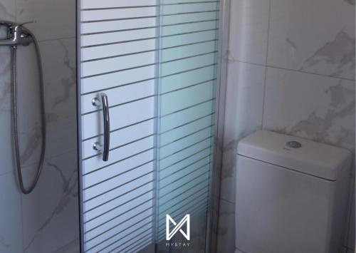 a bathroom with a shower and a toilet and a shower at MyStay - Quinta dos Sobrais in Valença