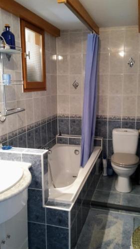 une salle de bain avec une baignoire, des toilettes et un lavabo dans l'établissement Verdon Nature, à Lambruisse