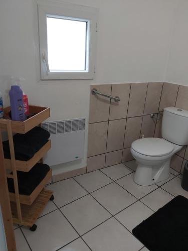 une salle de bain avec toilettes et fenêtre dans l'établissement Appartement du Puits Barreau, à Marans
