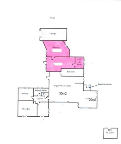 a floor plan of a house with pink at Charme & Confort à Préfailles Piscine,Plage,Calme in Préfailles