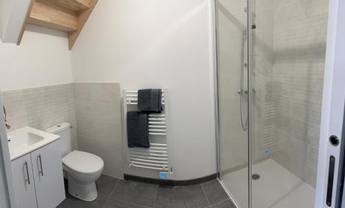 une salle de bain avec une douche, des toilettes et un lavabo dans l'établissement Nathôme 3, à Aleçon