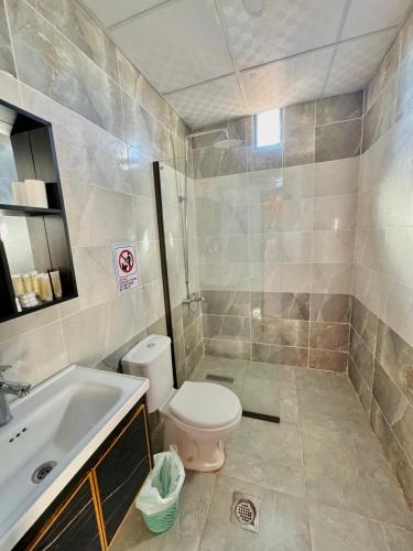a bathroom with a toilet and a sink at Rum Angel Camp in Wadi Rum