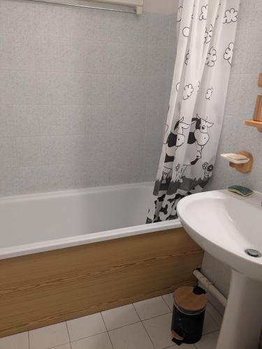 a bathroom with a bath tub and a sink at Azur'Maline in Embrun