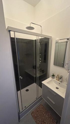 une salle de bain avec douche et lavabo dans l'établissement Marrakech au centre ville, à Toulouse
