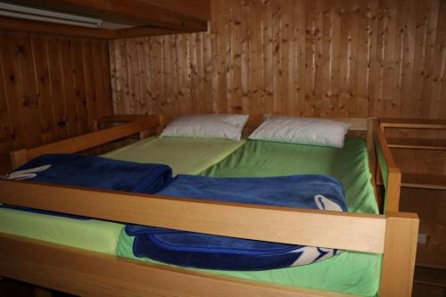 a bedroom with two bunk beds in a cabin at Alpenvereinshaus in Schnepfau