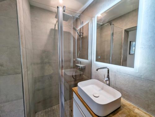 une salle de bain avec un lavabo et une douche dans l'établissement Au coeur de Marina baie des anges, à Villeneuve-Loubet