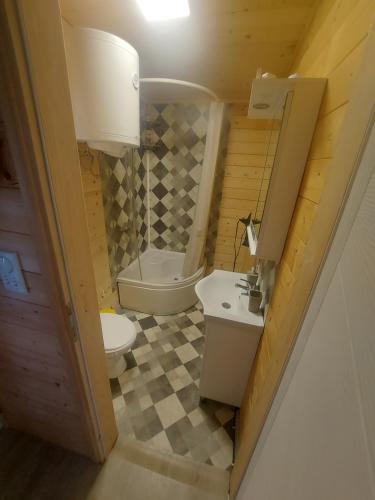 a small bathroom with a toilet and a sink at Vikendica Planina Jelica,Guča in Grab