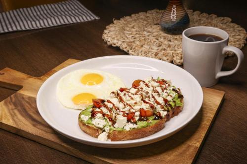 a plate of breakfast food with an egg and toast at Spokane Tribe Resort and Casino in Airway Heights