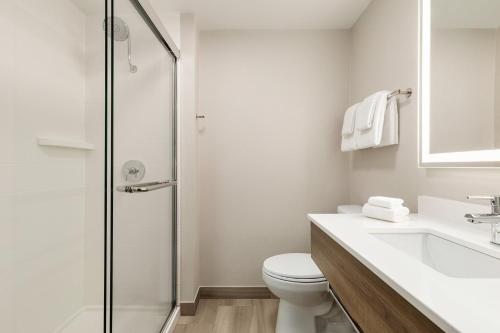 a bathroom with a toilet and a sink and a shower at Holiday Inn Express Baltimore At The Stadiums by IHG in Baltimore