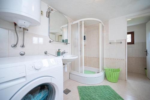 a washing machine in a bathroom with a sink and a shower at Apartments with parking space Savar, Dugi otok - 12762 in Brbinj