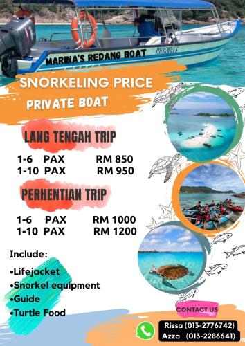 a flyer for a fishing trip on a boat at Marina's Redang Boat in Kampong Telok Dalam