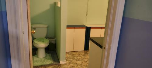 a bathroom with a toilet in a small room at 2 bdrm apartment 3 min walk to McMaster University in Hamilton