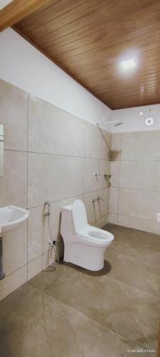 GREEN LEAF PREMIUM VILLA munnar في مونار: حمام مع مرحاض ومغسلة