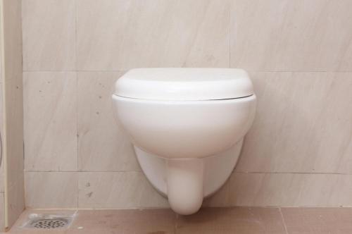 a white toilet in the corner of a bathroom at Hotel Starlight Chennai near DLF,L&T,Miot,Tradecenter,Ramachandra medical coll in Chennai
