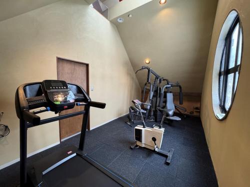 a gym with cardio equipment in a room at the Kinta Naeba in Yuzawa