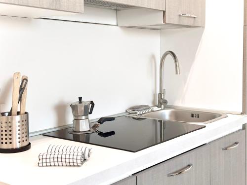 a kitchen with a sink and a counter top at Aquavista Residence - Pied dans l'eau & Pool in Castelletto sopra Ticino