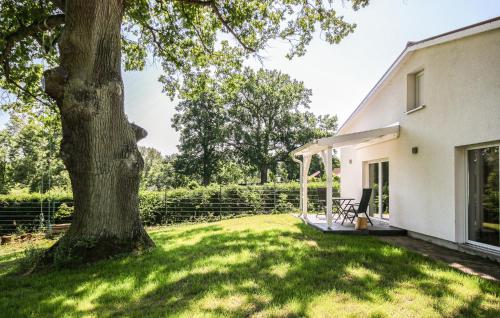 a house with a tree in the yard at Maritim 1 in Gransee