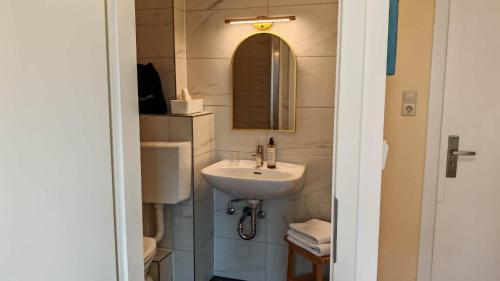 a bathroom with a sink and a mirror at Hotel Sonne in Bad Homburg vor der Höhe