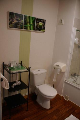 a small bathroom with a toilet and a sink at Hôtel Fontaine, Morlaix in Morlaix