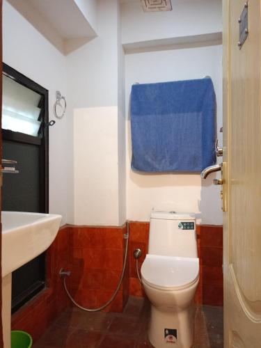 a bathroom with a toilet and a sink at Tehra Family Building in Kathmandu