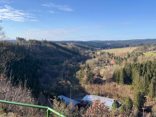 an aerial view of a house in a forest at Ferienhaus Talblick, im Luftkurort Finsterbergen in Friedrichroda