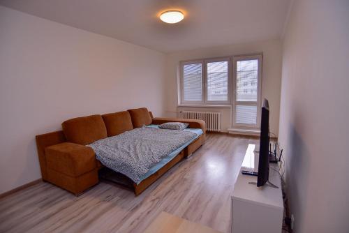 a bedroom with a couch and a television in it at Apartmány Karviná in Karviná
