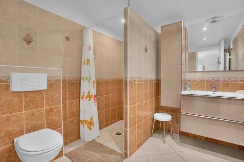 une salle de bain avec toilettes et lavabo dans l'établissement Jolie 60m2 - proche des plages - 5 min centre, à Saint-Raphaël