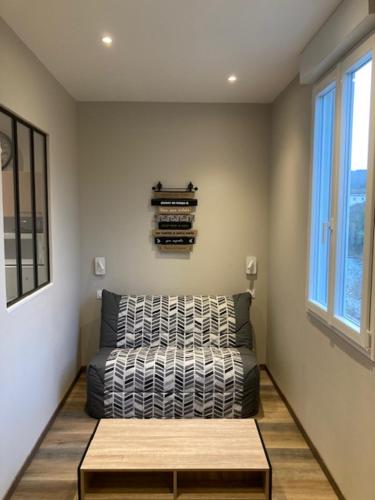 un salon avec un canapé et une table dans l'établissement Séquoi, à Vals-les-Bains