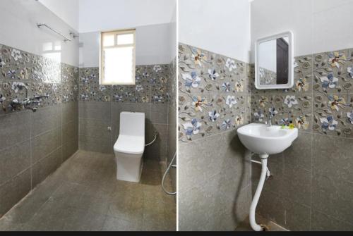 two pictures of a bathroom with a toilet and a sink at Hotel maitry in Cuttack