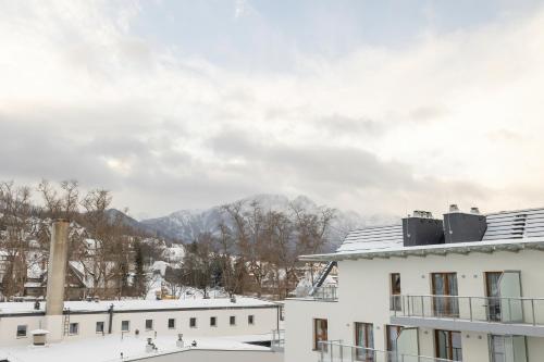 扎科帕内Comfortable Apartments in the Centre of Zakopane with Parking, SPA & Gym by Noclegi Renters的从建筑屋顶可欣赏到山景