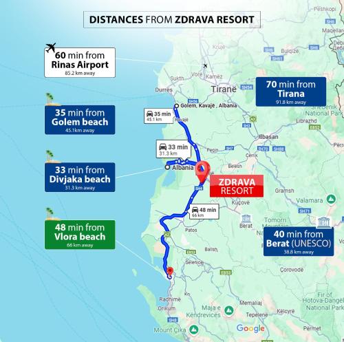 a map of the trek from dubai to kiryani resort at Resort Zdrava in Savër