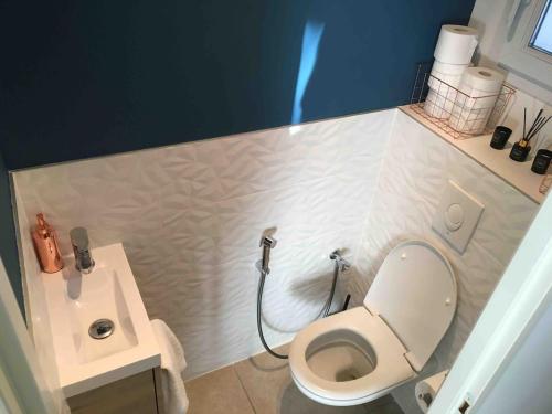 une salle de bain avec toilettes et lavabo dans l'établissement Villa Pandoué - Peaceful oasis, à Cuers