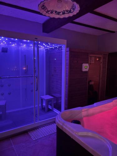 a bathroom with a tub and a shower with lights at Perbacco in SantʼAngelo Limosano