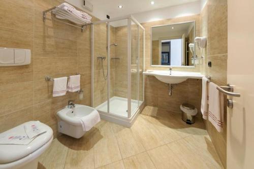 a bathroom with a shower and a toilet and a sink at Hotel Motel Giglio in Viadana