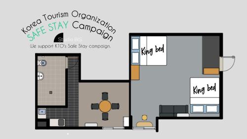 a floor plan of a small house at STUDIO BIS Licensed jeonpo Cafe street King beds 3-min subway in Busan