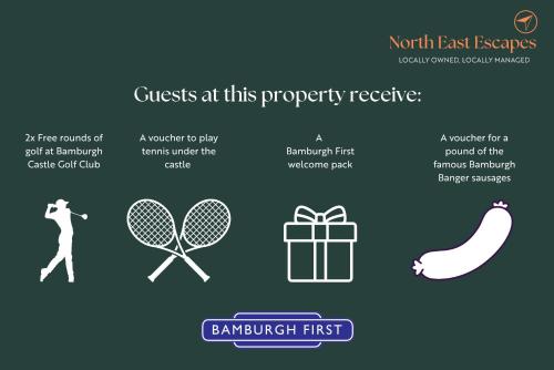 a set of graphics showing different types of rewardsitism at St Aidans Cottage - North East Escapes in Bamburgh