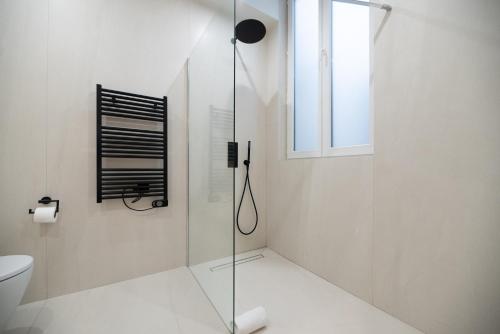 La salle de bains est pourvue d'une cabine de douche en verre et de toilettes. dans l'établissement Austerlitz-Bastille Residence, à Paris