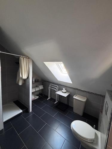 une salle de bain avec toilettes et lavabo dans l'établissement Grand gîte 8pers, proche mer, jardin et barbecue, à La Celle-sous-Gouzon