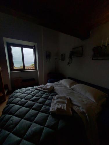 a bedroom with a large bed and a window at LakeView Loft - Lago di Bolsena in Capodimonte