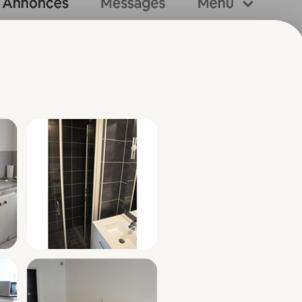 un collage de photos d'une salle de bains avec miroir dans l'établissement Chamoz, à Salins-les-Bains