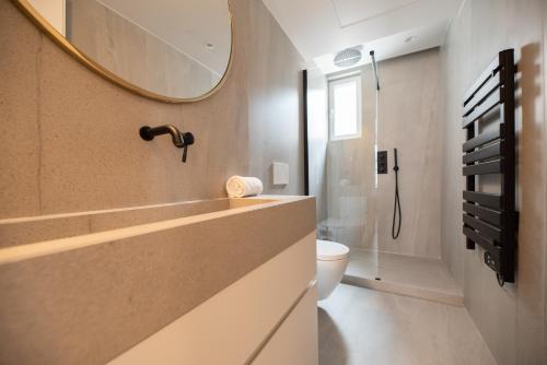 une salle de bain avec un lavabo, des toilettes et un miroir dans l'établissement Relax in Paris XII, à Paris