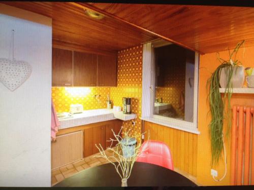 メスにあるStudio - Centre Pompidouの小さなキッチン(壁に黄色のタイルを使用)