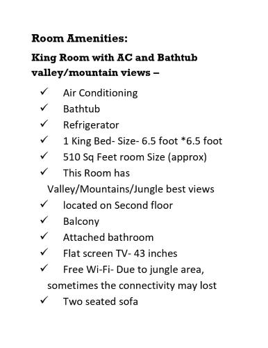 a screenshot of a cell phone with a list of room amenities at Eshi Resorts and Restaurant - Bhimashankars Jungle Luxury Resort in Taleghar